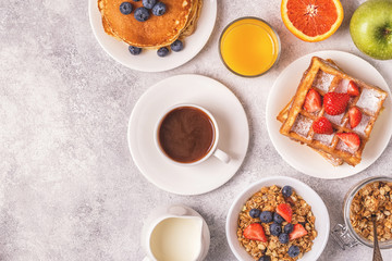 Delicious breakfast on a light table.