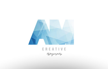 am a m blue polygonal alphabet letter logo icon combination
