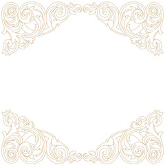 Golden vintage border frame engraving with retro ornament pattern in antique baroque style decorative design. Vector