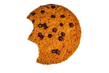 Bitten chocolate chip cookie isolated on a white background