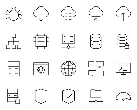 Hosting Line Icons Set. Vector Simple Minimal 96x96 Pictograms