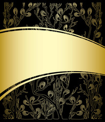 gold and black background with floral pattern - vector