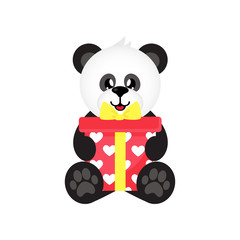 cartoon cute panda with gift sitting