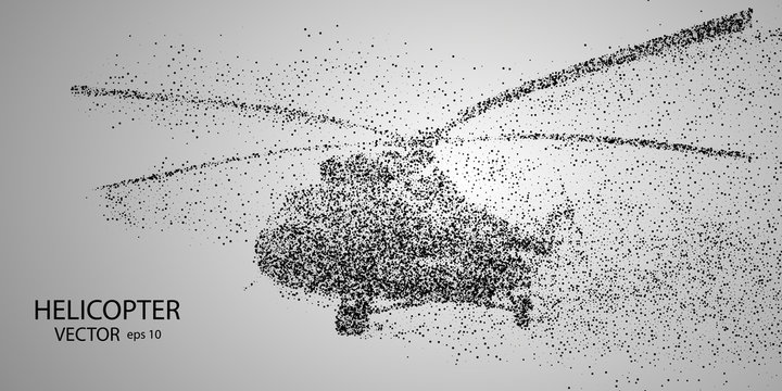 The helicopter of the particles. Crumbles into small molecules, atoms. Vector eps 10.