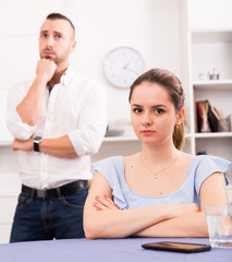 Fototapeta premium Woman is upset because she quarrel with her husband