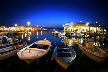 Port of Gallipoli by night in Italy