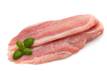 Fillet of Fish Pangasius. Isolated on white background.
