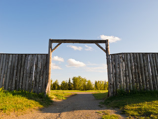 Wooden wall and gate of an old fort