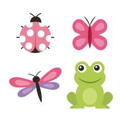 cute frog dragonfly butterfly ladybug vector illustration