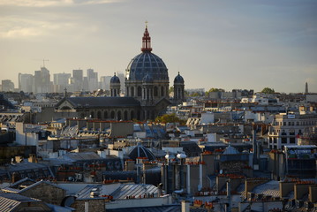 The Saint Augustin Church taking up the view of the Paris skyline at sunsey