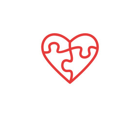 Heart and puzzle logo template line. Health vector design. Jigsaw illustration