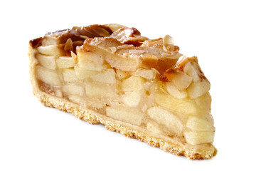 A slice of apple pie isolated on white.
