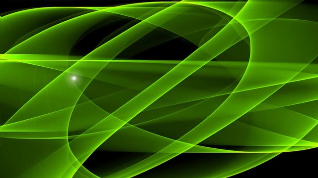Abstract green background with moving transparent curves and radiant light green sinusoid