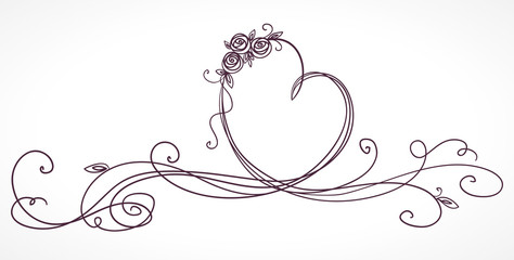 Heart shape ribbon. Valentines day, wedding, birthday card. Isolated on white background.