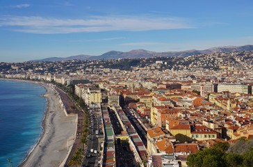 View of the Promenade des Anglais along the Mediterranean Sea in Nice, France