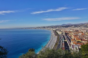 View of the Promenade des Anglais along the Mediterranean Sea in Nice, France