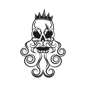 Monochrome illustration of hipster skull
