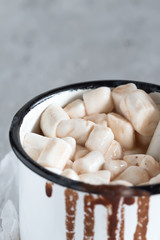 Pieces of chocolate cake from cookies and cocoa with marshmallow on bakery paper High key Still life food style Hugge scandinavian nordic