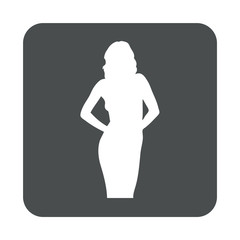 Icono plano silueta chica desnuda de pie en cuadrado gris