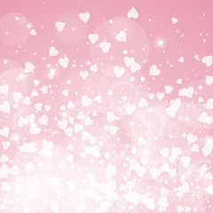 Falling hearts valentine background. Bottom gradient on pink background. Falling hearts valentines day bizarre design. Vector illustration.