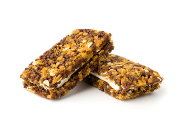 Bar of muesli on a white background.