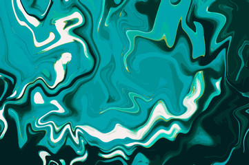 Emerald green digital marbling. Abstract colorful backdrop. Liquid paint abstraction. Cold color palette mesh