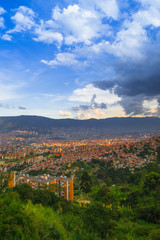 Beautiful landscape view of the city of Medellin, Antioquia in a gorgeus beautiful day in Colombia