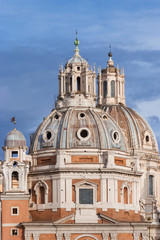 Fototapeta na wymiar Trajan's Forum Twin Churches beautiful renaissance and baroque domes in the historic center of Rome