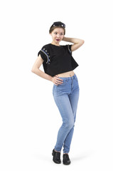 Young girl posing in jeans.