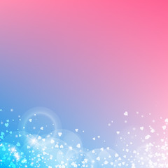 Falling hearts valentine background. Abstract bottom on color transition background. Falling hearts valentines day artistic design. Vector illustration.