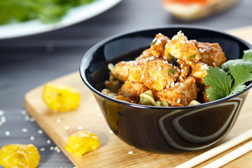 chicken meat with pasta