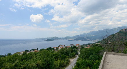 Fototapeta na wymiar Panoramic view of Montenegro coast from Drobnici location towards Budva.