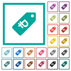 Ruble price label flat color icons with quadrant frames