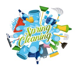 spring cleaning water splash work supplies vector illustration