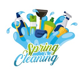 spring cleaning splash soap air freshner spray sponge vector illustration