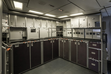 The interior of large aircraft kitchen