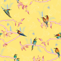 Fototapeta premium Seamless pattern of african bee eater 