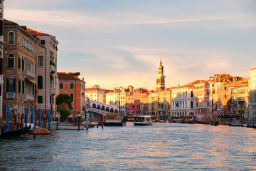 The Grand Canal near the Rialto Bridge in Venice at sunset