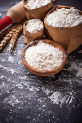 Wheat flour, ears and rolling pin