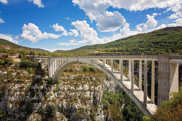 Panorama of the Bridge de Chauliére over the river Artuby in Gorges du Verdon, Provence, France