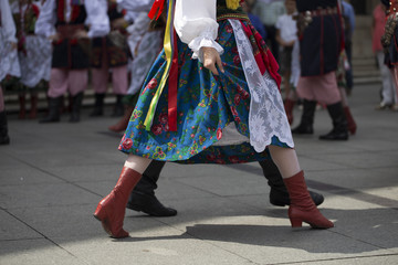 Polish folk dance group with traditional costume