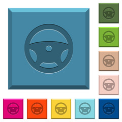 Steering wheel engraved icons on edged square buttons