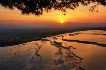 Travertine pools and terraces in Pamukkale, Turkey