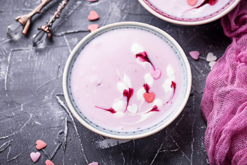 Sweet berry smoothies in bowls. Healthy dessert