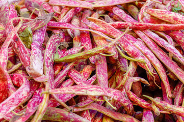 fresh pink string beans on the market