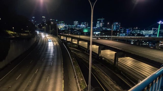 Seattle Freeway Hyperlapse Effect on Night Cityscape