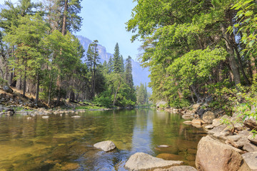 The beautiful merced river in Yosemite National Park