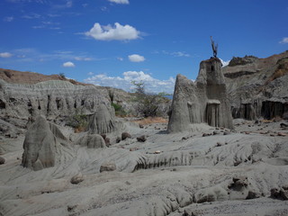 The Lunar landscape of Los Hoyos, the Grey Desert, part of Colombia's Tatacoa Desert. The area is an ancient dried forest and popular tourist destination.
