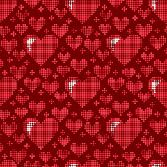 Simple red heart sharp vector seamless pattern background pink color card beautiful celebrate bright red heart emoticon holiday art decoration.