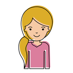 half body woman with pigtail hairstyle in watercolor silhouette vector illustration